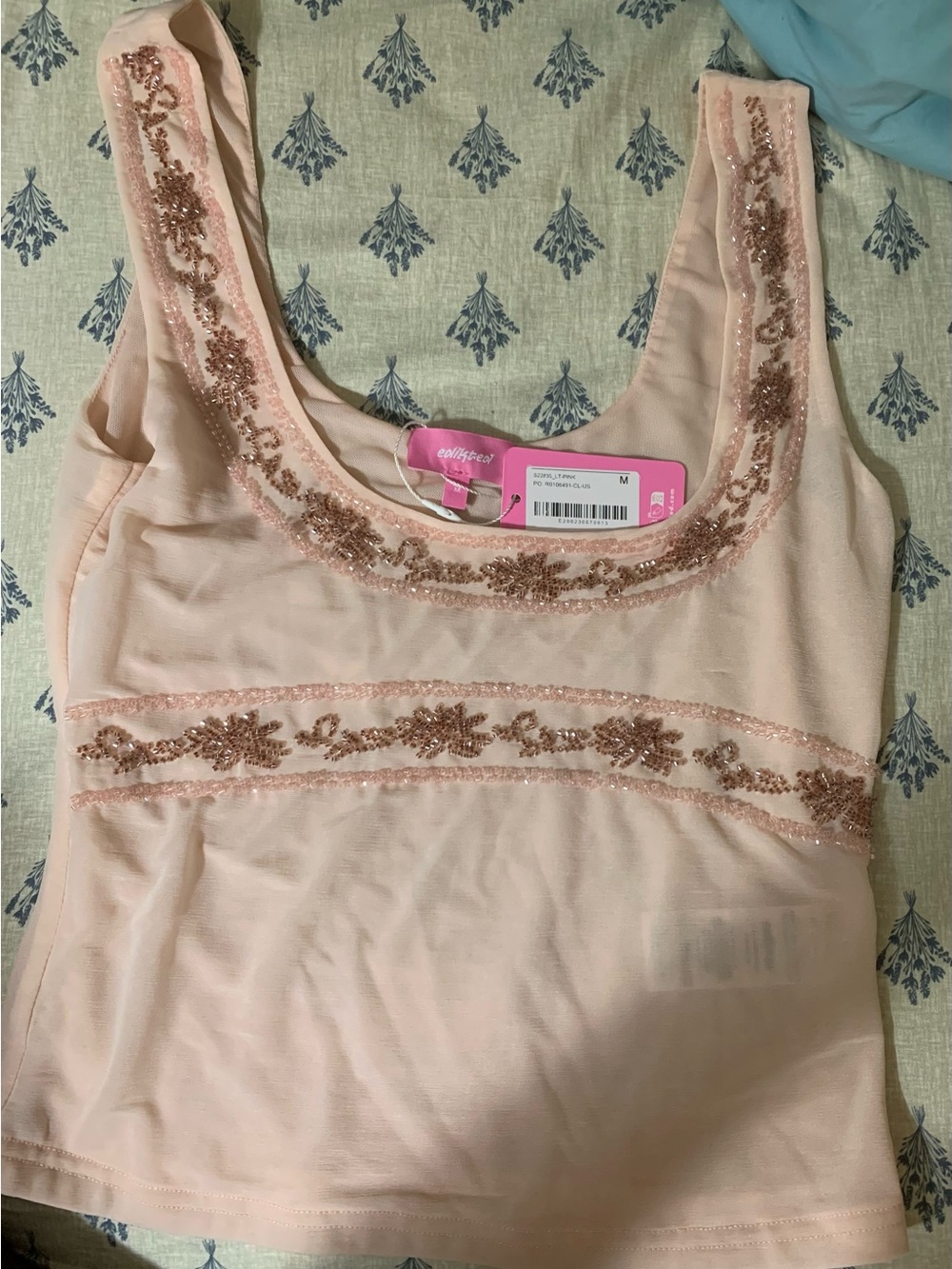 Edikted Light Pink Beaded Scoop Neck Tank